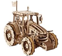 UGEARS DIY The Tractor Wins - Wooden Tractor Model Kit - 3D Wooden Puzzles for Adults and Kids with Folding Paper Tank - Mechanical Vehicle Farm Model Kits for Adults to Build