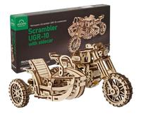 UGEARS Scrambler UGR-10 Motor Bike with Sidecar - 3D Puzzle Build Your Own - Mechanical Wooden Model Kits For Adults to Build - 3D Wooden Puzzles for Adults Motorbike for Men