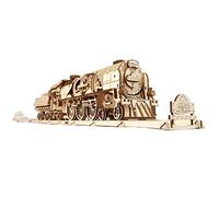 UGEARS V-Express Steam Train with Tender - 3D Wooden Puzzles For Adults DIY Train Set Model Kit - Mechanical 3D Puzzle Model Kits For Adults To Build - Advanced Level Building Set with Track - 538 Pcs