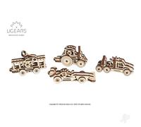 UGears Vehicles F1 Car, Tractor Truck & Tram Mechanical Wood Construction Kit
