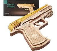 Ugears Wolf-01 Handgun Assembly Kit - DIY Wooden Gun with Rubber Bands- Mechanical Model Kit for Kids and Grown-ups- 62-piece Collectible Wooden Handgun- Safe and Eco-Friendly - Fun Family Activity