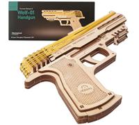 Ugears Wolf-01 Handgun Assembly Kit - DIY Wooden Gun with Rubber Bands- Mechanical Model Kit for Kids and Grown-ups- 62-piece Collectible Wooden Handgun- Safe and Eco-Friendly - Fun Family Activity