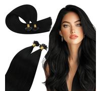 Ugeat 18 Inch Jet Black Keratin Hair Extensions Real Human Hair Black Utip Hair Extensions Human Hair #1 Hot Fusion Long Lasting for Daily Medium Length 50S 50G