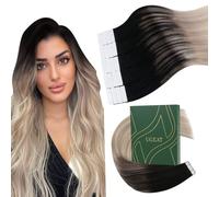 Ugeat 22 Inch Tape Hair Extensions Real Human Hair Blonde Ombre Black Human Hair Tape Extensions Black Balayage 50G 20Pcs 1B/18/60