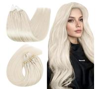 Ugeat 24 Inch Micro Beads Hair Extensions Straight Blonde Micro Ring Human Hair Extensions 50G/50S Platinum Blonde #60A