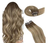 Ugeat 24 Inch Micro Ring Hair Extensions Balayage Microlink Hair Extensions Human Hair Dark Brown Ombre Light Brown with Blonde Micro Loop Hair Extension 57G 50S