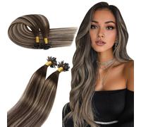 Ugeat Ash Brown Utip Human Hair Extensions Balayage U Tip Hair Extensions Real Human Hair Dark Brown Mix Ash Brown Balayage Natural 18 Inch 50g 50s
