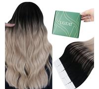 Ugeat Balayage Hair Extensions Tape in Black 16 Inch Medium Length Tape Extensions Human Hair Ash Blonde Mix Platinum Blonde Balayage 50G 20Pcs #1B/18/60