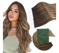 Ugeat Balayage Invisible Tape in Hair Extensions Human Hair 16 Inch Glue in Golden Brown Ombre Real Human Hair Tape in Extensions Golden Blonde Smooth 50G 20Pcs #4/10/16