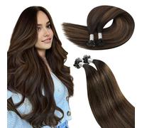Ugeat Balayage Keratin Hair Extensions Real Human Hair Dark Brown Ombre Brown Keratin Flat Tip Hair Extensions 14 Inch Ombre for Daily Wear 50G 50S #2/2/6