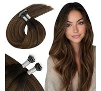 Ugeat Balayage Nano Hair Extensions Human Hair 16 Inch Dark Brown Nano Ring Hair Extensions Medium Brown Invisible Ring 50g 50s #2/6/2