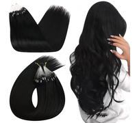 Ugeat Black Micro Loop Hair Extensions Human Hair 14 Inch Jet Black #1 Micro Ring Hair Extensions Real Human Hair Microrings 50G/50S for Birthday