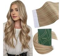 Ugeat Blonde Tape Hair Extensions Real Human Hair 16 Inch Medium Length Remy Human Hair Tape Extensions Highlights Medium Blonde 50G 20Pcs #16/22