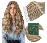 Ugeat Blonde Tape Hair Extensions Real Human Hair Golden Brown 22 Inch Hair Extensions Tape in Real Human Hair Light Brown Highlight Blonde 50G for Party #10/613 20Pcs