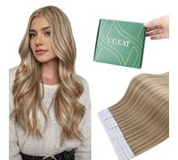 Ugeat Blonde Tape in Human Hair Extensions 18 Inch Medium Blonde Human Hair Extensions Tape in Dark Ash Blonde Smooth 50G 20Pcs for Girls #16/22