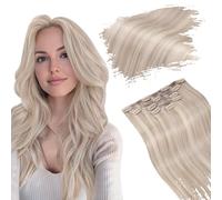 Ugeat Clip in Hair Extension Ash Blonde Highlight 12 Inch Clip in Hair Extensions Real Human Hair Quick and Easy installation 5Pcs 85G Highlight Bleach Blonde #18/613