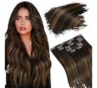 Ugeat Clip in Human Hair Extensions Ombre 22 Inch Hair Extensions Clip in Ombre Darkest Brown to Medium Brown Balayage #2/6/2 Instant Transformation 7Pcs 120G