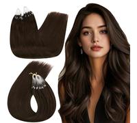 Ugeat Dark Brown Micro Ring Hair Extensions Real Human Hair 40cm Darkest Brown Micro Loop Human Hair Extension Micro Beads Real #2 for Wedding 50 Grams 50G/50S
