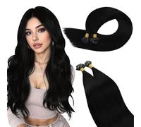 Ugeat Flat Tip Hair Extensions Black Flat Tip Hair Extensions Real Human Hair Jet Black Ktips Light Weight Breathable for Women Short Length 14 Inch 50G 50S