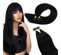 Ugeat Flat Tip Hair Extensions Black Flat Tip Hair Extensions Real Human Hair Jet Black Ktips Light Weight Breathable for Women Short Length 14 Inch 50G 50S