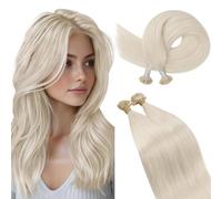 Ugeat Flat Tip Human Hair Extensions Platinum Blonde Keratin Hair Extensions Real Human Hair Platinum Blonde Hot Fusion 20 Inch #60 50S 50G