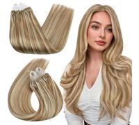 Ugeat Highlight Micro Ring Hair Extensions Long Length 22 Inch Micro Loop Hair Extensions Real Human Hair Golden Brown Highlights Bleach Blonde 50G/50S #10/613