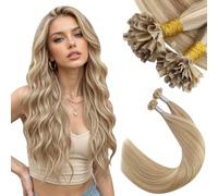 Ugeat Highlight U Tip Hair Extensions Human Hair Golden Blonde U Tip Extensions Highlight Ash Blonde Keratin to Add Length and Volume Utip No Damage for Women 22 Inch 50G 50S