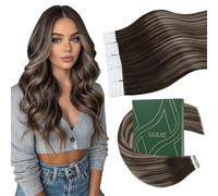 Ugeat Human Hair Extensions Tape in 18 Inch Brown Tape Hair Extensions Real Human Hair Medium Length Balayage Ash Blonde Good for Beginner 50G 20Pcs #4/18/4