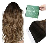 Ugeat Invisible Tape in Hair Extensions Human Hair Light Brown Tape in Extensions Balayage Brown with Golden Blonde Ombre Add Volume for Girl Ea Wear 12 Inch 20Pcs 30G