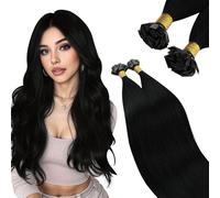 Ugeat Jet Black Keratin Hair Extensions Real Human Hair Black Flat Tip Hair Extensions Human Hair No Damage Keratin Long Lasting Reusable By Hot Fusion 20 Inch 50G 50S