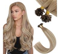 Ugeat K Tips Hair Extensions Ombre Light Brown Balayage Platinum Blonde 18 Inch Utip Real Human Hair Extensions to Add Volume for Wedding Natural Looking Invisible Keratin Bonds Straight 50G 50S