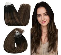 Ugeat Micro Bead Hair Extensions Real Human Hair 18 Inch Dark Brown Balayage Micro Loop Hair Extensions Human Hair Darkest Brown Balayage Medium Brown 50G/50S #2/6/2