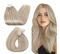 Ugeat Micro Beads Hair Extensions Blonde Hair Extension 60cm Micro Ring Hair Extension Ash Blonde Mixed with Bleach Blonde Micro Loop Extensions Long Hair Extensions #P18/613 50 Grams