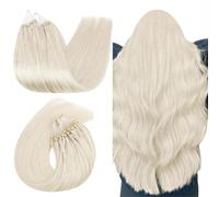 Ugeat Micro Beads Hair Extensions Blonde Micro Rings Hair Extensions Platinum Blonde Microbead Hair Extension for Salon 18 Inch 57G 50S