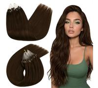 Ugeat Micro Beads Hair Extensions Brown 20 Inch 50g/Pack #4 | Micro Loop Hair Extensions Real Human Hair, Chocolate Brown, Cold Fusion, Remy Straight, Add Volume
