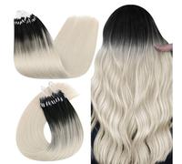 Ugeat Micro Beads Hair Extensions Ombre Micro Ring Hair Extensions Black to Platinum Blonde Human Hair Micro Ring Extension for Short 14 Inch 50G 50S #1B/60A