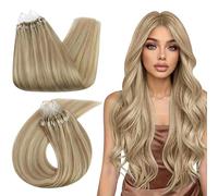 Ugeat Micro Loop Hair Extensions Golden Blonde Highlight Medium Blonde Micro Ring Hair Extensions Real Human Hair 18 Inch No Glue Needed 50G/50S #16/22