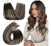 Ugeat Micro Loop Hair Extensions Human Hair 20 inch Dark Brown Balayage Micro Ring Hair Extensions Real Human Hair Ash Blonde Ombre 50G/50S #4/18/4 Natural