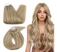 Ugeat Micro Loop Hair Extensions Human Hair Golden Blonde 14 Inch Micro Ring Hair Extensions Real Human Hair Blonde Highlight Medium Blonde Smooth 50G/50S #16/22