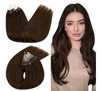 ugeat Micro Loop Hair Extensions Real Human Hair Chocolate Brown 14 inch Micro Ring Hair Extensions Human Hair Brown #4 50G/50S for Party