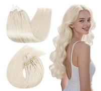 Ugeat Micro Loop Hair Extensions Real Human Hair Platinum Blonde 22 Inch Micro Bead Hair Extensions Human Hair Blonde 50G/50S #60A