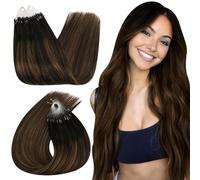 Ugeat Micro Loop Human Hair Extensions 24 Inch Ombre Dark Brown Micro Beads Hair Extensions Real Human Hair Balayage Medium Brown 50G/50S #2/6/2