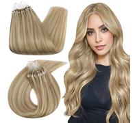 Ugeat Micro Ring Hair Extensions Highlight Golden Blonde Micro Loop Hair Extensions Real Human Hair Medium Length 20 Inch Long Lasting 50G/50S #16/22