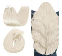 Ugeat Micro Ring Hair Extensions Real Human Hair Blonde for Short 14 Inch Hair Extension Micro Beads for Hair Loss 50G/50S Platinum Blonde #60A