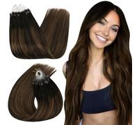 Ugeat Micro Ring Hair Extensions Real Human Hair Brown Balayage 16 Inch Micro Loop Hair Extensions Human Hair Ombre Darkest Brown to Medium Brown 50G/50S #2/6/2