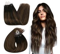 Ugeat Micro Ring Human Hair Extensions 22 Inch Darkest Brown Balayage Micro Loop Hair Extensions Real Human Hair Brown Balayage 50G/50S Long Lasting #2/6/2