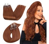 Ugeat Microlink Hair Extensions Copper Micro Bead Hair Extensions Real Human Hair Copper Cold Fusion Human Hair Extension for Women 14 Inch 50S 57G