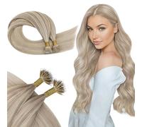 Ugeat Nano Hair Extensions Human Hair Ash Blonde with Bleach Blonde 16 Inch Nano Ring Hair Extensions Real Human Hair Highlights for Women 50G 50S #18/613