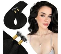 Ugeat Nano Hair Extensions Real Human Hair 18 Inch Nano Beads Hair Extensions for Women Secret Nano Ring Hair Extensions Soft Straight 50G/50S Natural Black #1B