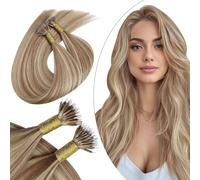Ugeat Nano Hair Extensions Real Human Hair 20 Inch Nano Beads Hair Extensions for Women Secret Nano Ring Hair Extensions Soft Straight 50G/50S Golden Brown Highlight Bleach Blonde #10/613